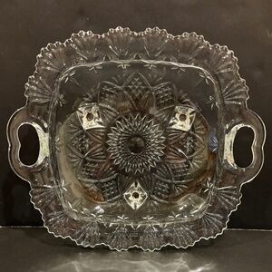 Vtg Pasari Indonesia Pressed Glass Serving Bowl w/Handles 10.5"